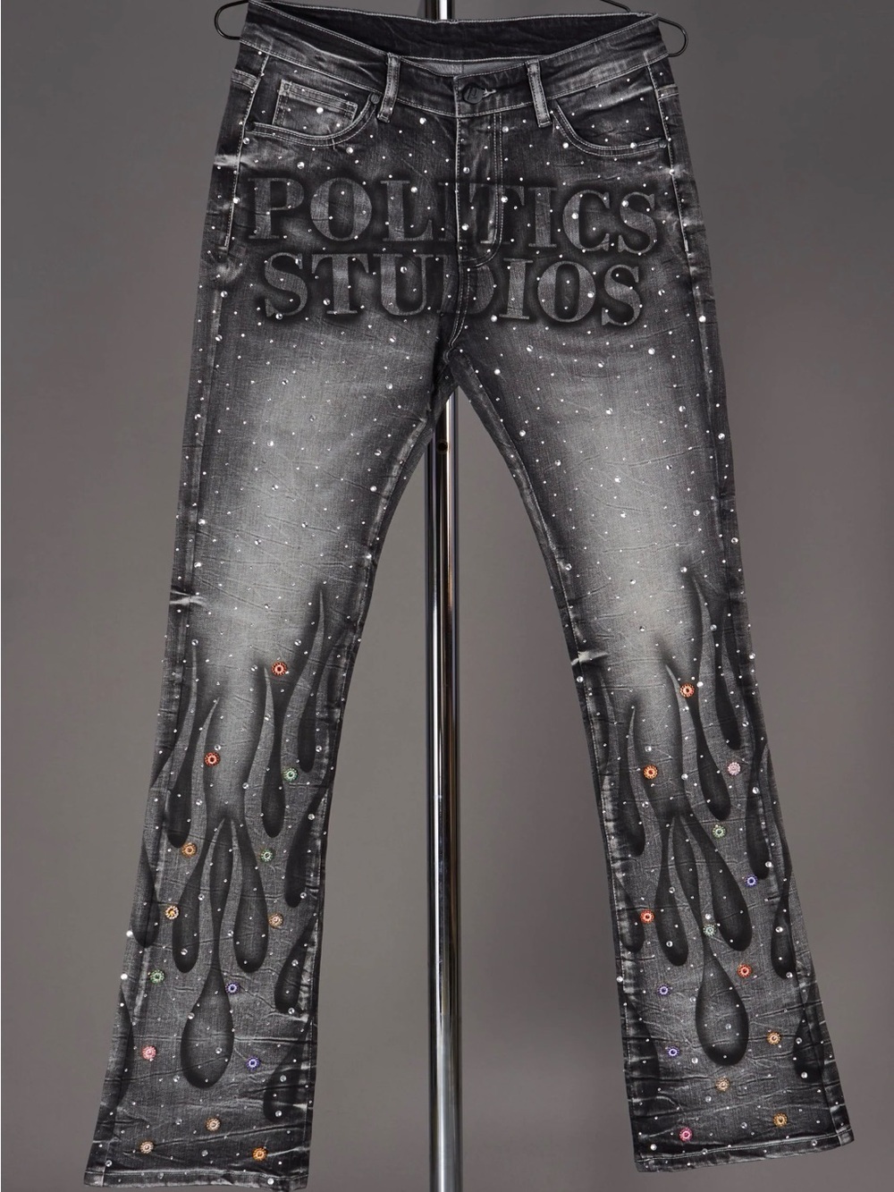 Politics Studios Embellished Black Flame Jeans